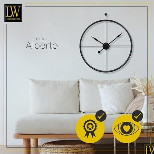 LW Collection Horloge Murale Alberto Noir 80 cm - Grande Horloge Murale Industrielle en Métal - Horloge Murale Moderne - Mouvement Silencieux - Horloge Silencieuse