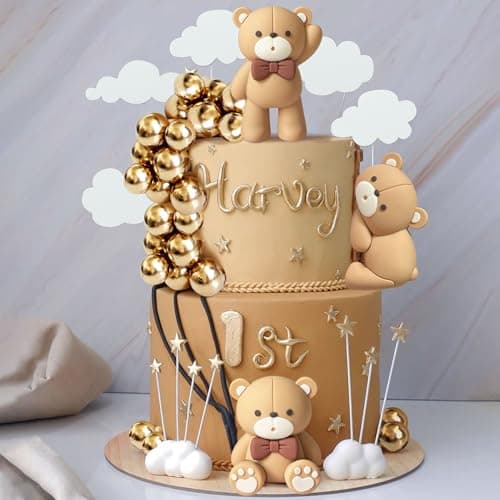 JeVenis décoration de gâteau ours brun de luxe décoration de gâteau en boules beige brunes décoration de gâteau ours boho décoration de gâteau d'anniversaire douche de bébé