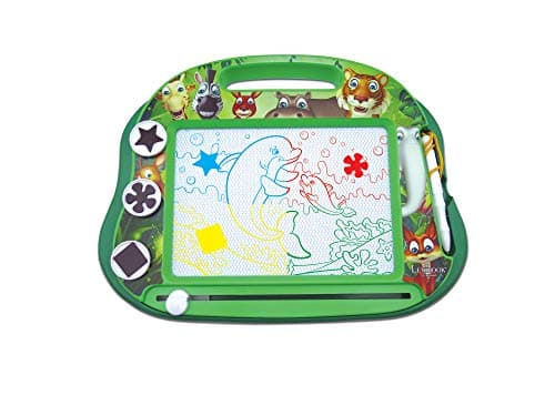 Lexibook- Ardoise Magique Multicolore Animaux, Jouet Artistique et créatif pour Filles et garçons, Magnétique avec Stylet et tampons pour Dessiner, Vert, CRANX550 3 plus ans