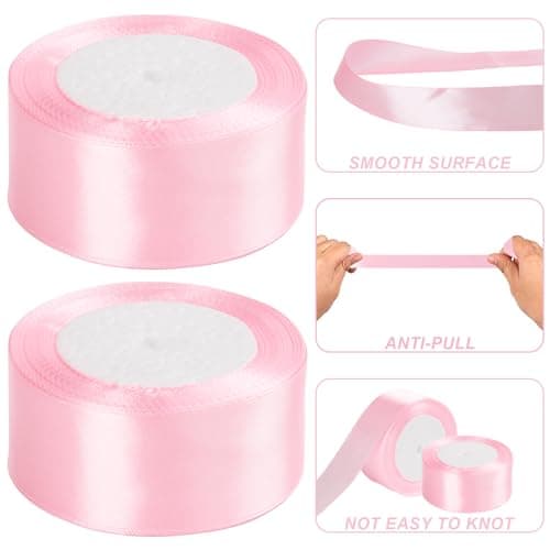 AWCIGG® Ruban Satin Rose 40 mm, 44 Mètres de Rubans Satinée Cadeau pour Emballage Cadeau, Gâteau, Couture, Artisanat, Coffrets, Bouquets, Noël et Mariage Décoration (22m/rouleau)