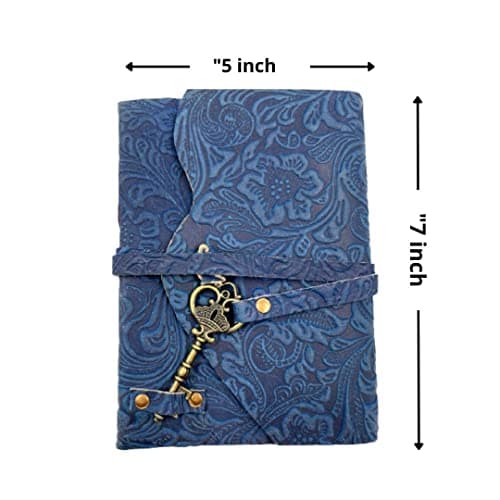 OVERDOSE Journal Antique À Fleurs Bleues Fabriqué À La Main Avec Fermeture À Clé Au Trésor – Carnet De Croquis, Scrapbooking, Écriture, Carnet De Notes - 5 X 7 Pouces | 12x17 Cm | A6