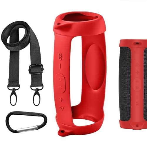 Geekria Coque de Protection en Silicone pour Haut-Parleur, Compatible avec JBL Charge 5, Charge 4, imperméable et Souple, pour Haut-parleurs Bluetooth de Rechange avec Crochet Porte-clés (Rouge)