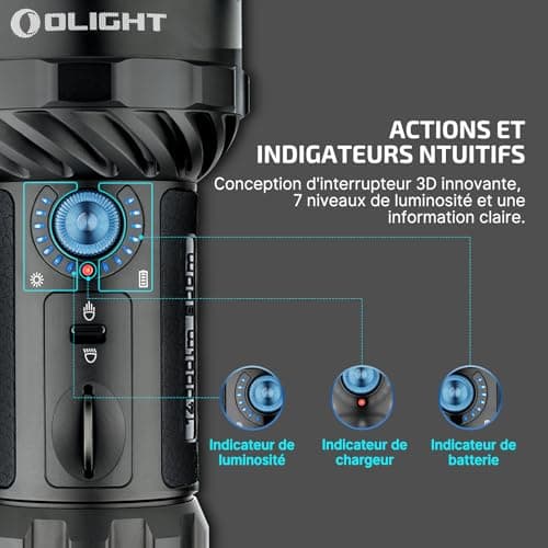 OLIGHT X7R Marauder2 Lampe Torche Tactique Puissante Max 14000 Lumens Portée Max 800 Mètres Flashlight de Poche LED IPX8 Étanche Rechargeable USB pour Extérieur et Urgence Camping Randonnée Bricolage