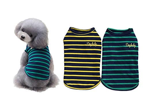 YAODHAOD Lot de 2 Chemises en Coton à Rayures pour Chien Vêtements pour Animaux de Compagnie T-Shirts pour Chiot Débardeur pour Chat Respirant Extensible pour Petit très Petit Chien ou Chat (XXL)