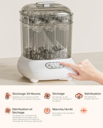 Stérilisateur et Sécheur pour Biberons, Tétines, Pièces de Tire-lait, Jouets de Dentition - Élimine 99,9% des Germes, Reste Stérile et Sèche Pendant 24 Heures, Essentiels pour Nouveau-nés, Bébé