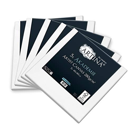 Artina Set de 5 Canvas Toile Peinture 40x40 cm – Tableau Peinture Châssis Entoilés en Bois FSC© – Tableau Toile a Peindre Blanche 100% Coton 280g/m2 – Toiles à Peindre Stable Toile Blanche Akademie