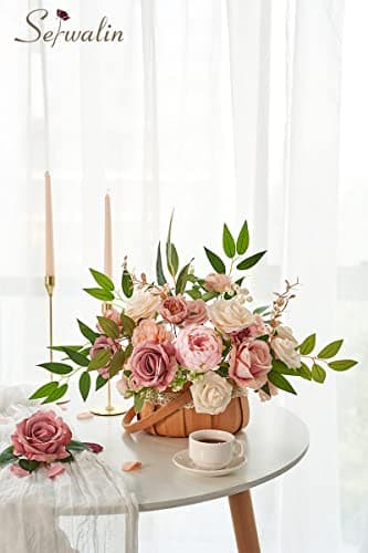 Serwalin Fleurs artificielles roses pour gâteau de mariage, fausses pivoines poudrées pour bouquets, centres de table, décoration d'intérieur, fête prénatale, fête prénatale, fleurs avec tiges