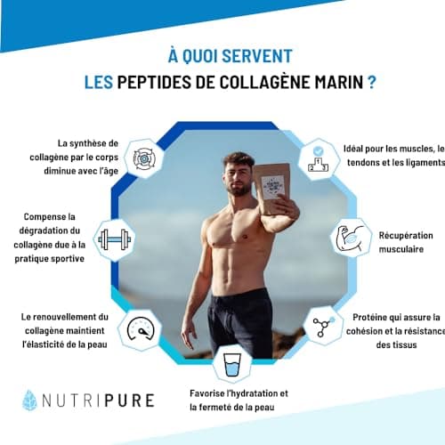 Nutripure | Collagène Marin Sauvage en Poudre | Complément Alimentaire Articulations, Soin des Cheveux & Ongles, Peau | Collagène Marin Hydrolisé | Chocolat | Sachet de 310g | 1 Mois | Made in France