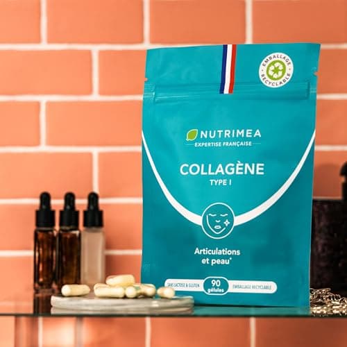 COLLAGÈNE Type I - Source de vitamine C - Hydratation de la Peau - Protège Os & Articulations - 900 mg - 90 Gélules - Nutrimea - Fabriqué en France