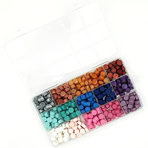 Perles de Cire à Cacheter 375 Pièces,15 Couleurs Sceaux de Cire Octogonaux pour Rétro Cachetage de Timbres,Enveloppes, Invitations de Mariage,Emballage de Cadeaux (Série Macaron)