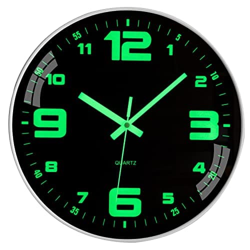 ACCSHINE Horloge Murale Lumineuse sans Bruit de tic-tac silencieuse - 30 cm - Quartz Moderne - Grande Horloge Murale à Piles - Facile à Lire - pour Chambre, Maison, Cuisine, Chambre, Bureau, école