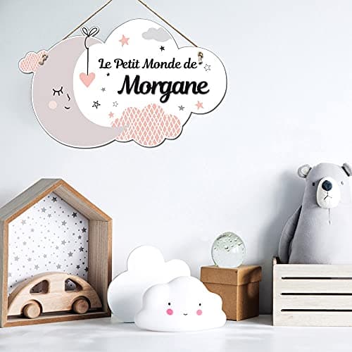 Plaque de Porte Fille Nuage Rose. Plaque Plexi. Plaque Chambre Enfant. Plaque Personnalisable avec Prénom. Décoration Chambre Le Petit Monde De - avec perçage en Haut