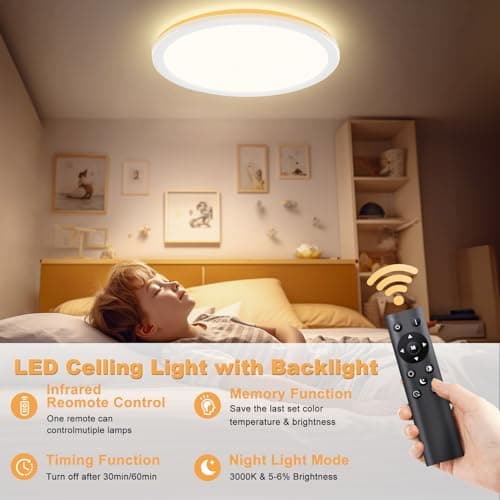 OUILA Plafonnier Led, Luminaire Plafonnier Télécommande 24W Réglable Ø30cm 3000K-6500K Dimmable Lampe Plafond Led Moderne Rond 2400LM Applicable à Salle de Bain, Chambre, Cuisine, Salon, Balcon