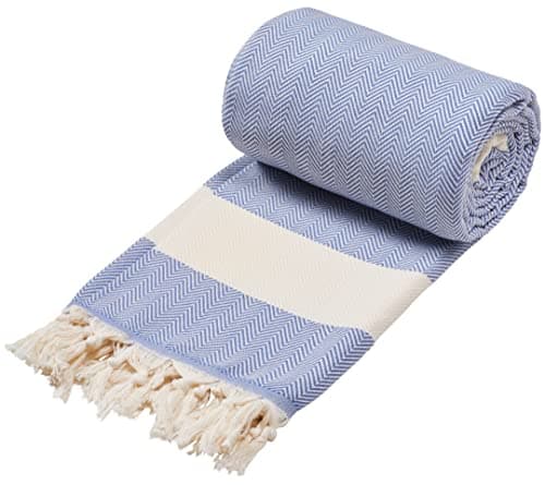 Sowel® XXXL Serviette de Plage, Fouta, Pestemal, Hammam, 100% Coton, Bleu Pierre, 200 x 240 cm