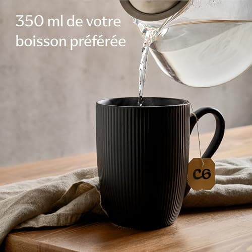 Cosumy Tasse à Café - Lot 6 Tasses à Café Noir - Modèle Unique - Céramique Mate - Résistant Micro-Ondes & Lave-vaisselle - Poignée Confortable