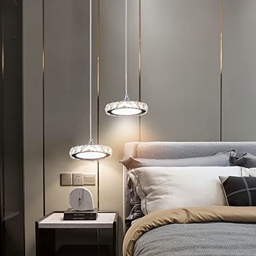 Lustre en cristal LED Mini suspension en cristal en acier inoxydable Plafonnier encastré pour couloir d'entrée salon (lumière variable)