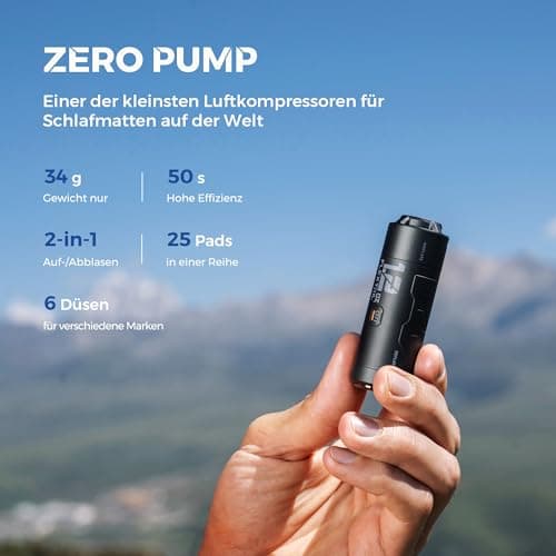 FLEXTAILGEAR Zero Pump 34 g Pompe à air électrique rechargeable, portable, ultra mini pour sacs de couchage, compatible avec KLYMIT Nemo Big Agnes Winlock STS EXPED