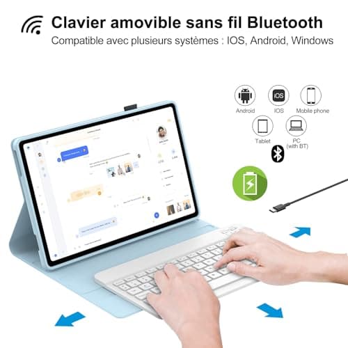 IVEOPPE Clavier pour Lenovo Tab p11 2nd gen 11.5 Pouces, Coque Étui Clavier AZERTY Français Détachable Bluetooth pour Lenovo Tab P11 2nd Gen, Bleu Ciel