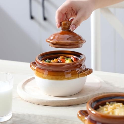 LOVECASA Lot de 4 Bols à Soupe à l'Oignon Français avec Poignée | 780ml | Pot à Soupe en Porcelaine pour Céréales, Ragoût de Bœuf, Pâtes, Tartes aux Casseroles | Compatible au Micro-ondes et Four