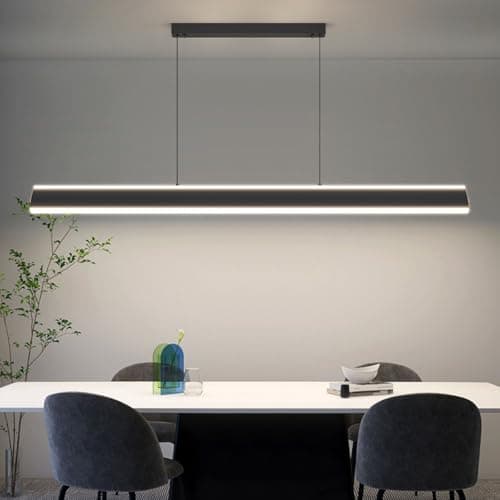 Mikeru 120cm Luminaire de l'Îlot de Cuisine, Luminaire Suspendu LED Moderne Noir Dimmable de 10% à 100% Température de Couleur 3000K/4500K/6000K Lustre Réglable en Hauteur pour Salle à Manger
