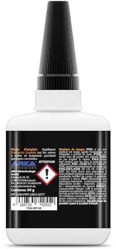 ARKA - KRAFTPROTZ liquide | 50 g | Superglue | Extra forte et universelle | Colle les métaux, le plastique, la pierre, le plastique, le bois, le verre, les tissus, le cuir, le caoutchouc, etc. |