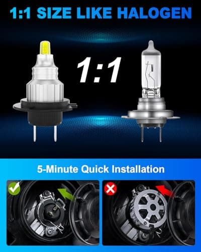 OWVTPS Ampoule LED H7, Automobile et Moto Universelle, 500% de Luminosité 16000LM 80W, 4 Faces 360 Perles Lumineuses Sans Point Noir Plug And Play Sans Adaptateur (2PC)