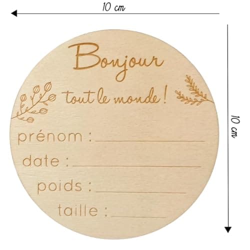Carte en Bois à Compléter "Bienvenue" et "Bonjour" pour Bébé - Plaque de Naissance Personnalisée avec Prénom, Poids, Taille et Date - Idée Cadeau Souvenir Unique Personnalisable pour Nouveau-né