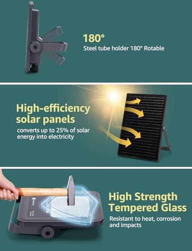 Aigostar Projecteur Solaire LED d’extérieur avec grand panneau solaire, 200W,2000LM, batterie de grande capacité,IP65, 6500K, lampe solaire extérieure pour jardins, portes, garages,câble de 2M