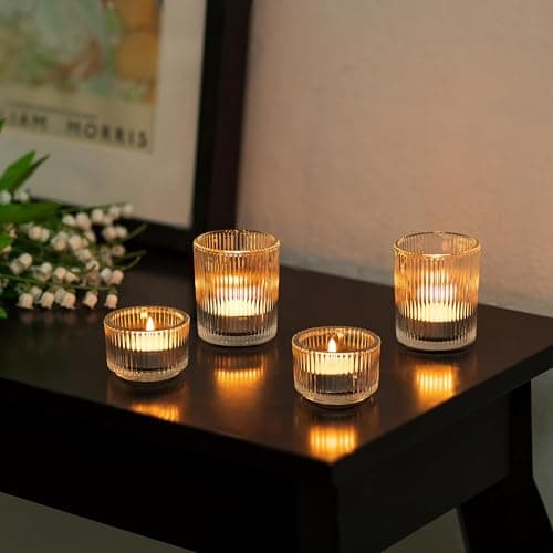 Romadedi Photophore Bougeoir Bougie Verre:Lot de 24 Transparent Bougeoirs Support pour Bougies Chauffe-Plat pour Décoration Centre De Table Mariage Fête Dîner Salon Maison Deco
