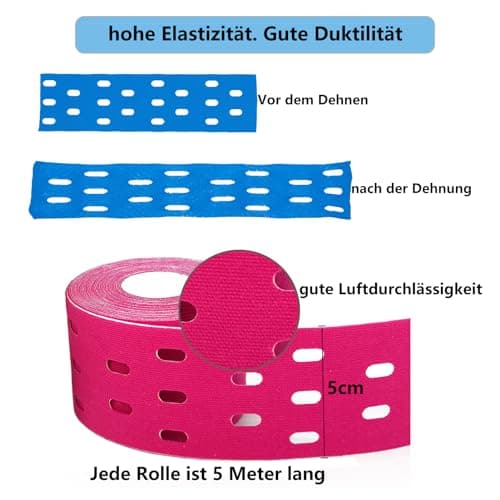 2 Rouleaux Bande Kinesiologie - Perforée Bande Muscle Sport Strap Bandage Autoadhésif Etanche Elastique Kinesiotape Bodytape 5 cm x 5 m Rouge Beige