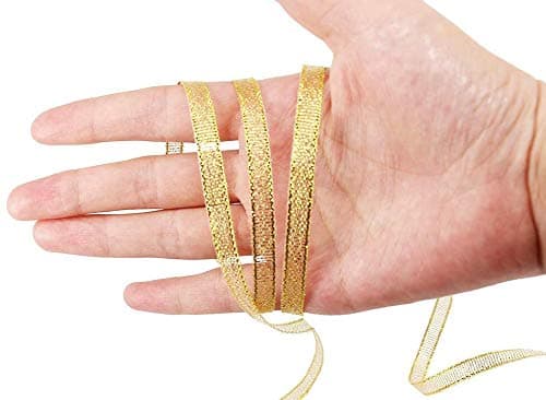 Lot de 5 rouleaux de ruban doré scintillant de 1,0 cm en tissu doré brillant magnifique ruban pour cadeaux, bricolage, décoration de mariage, fête de mariage, Brithday Wrap DIY Artisanat