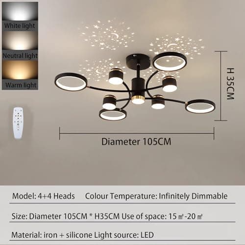 QYSMGS Plafonnier à Led Plafonnier noir et or Plafonnier affleurant Plafonniers Salon Lampes de plafond modernes pour chambre à coucher Dimmable Lustres acryliques créatifs Plafonnier (4+4 têtes)