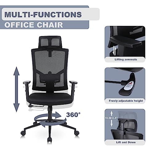 Youhauchair Chaise Bureau Ergonomique, Chaise de Bureau avec Appui-tête et Accoudoirs Réglables, Fauteuil de Bureau avec Support Lombaire Réglable, Siege Bureau, Office Chair