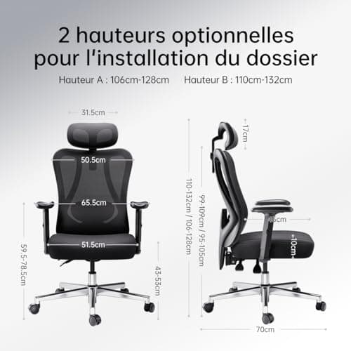 Hbada P3 Chaise de Bureau avec Support Lombaire, Siege de Bureau Ergonomique, Fauteuil à Dossier Haut Respirant avec Accoudoir, Noir
