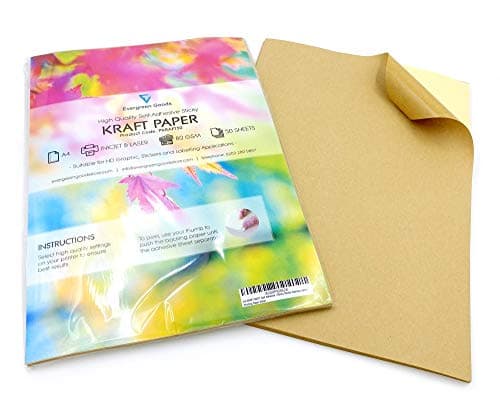 Evergreen Goods 20 Feuilles De Papier Autocollant Kraft Mat A4 | Etiquettes Autocollante Collantes Pour Imprimantes à Jet D'encre Et Laser | Feuille Autocollante Pour Des Tirages Haute Résolution