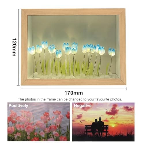 ZJRung Nuage tulipe lampe bricolage tulipes lumière de nuit cadre cadre tulipes lampe de chevet 2 en 1 fleur lampe LED tulipe miroir