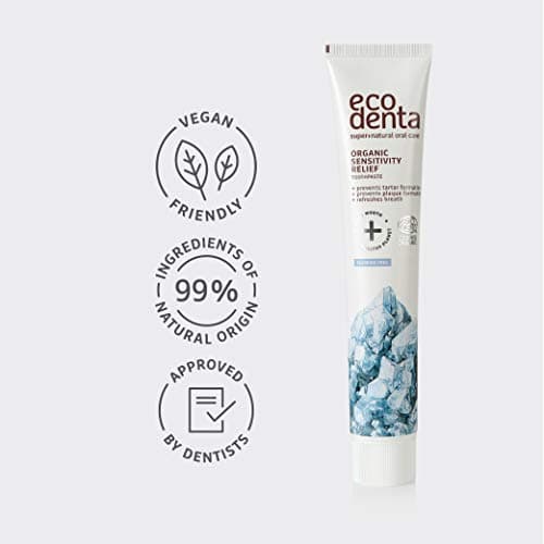 Ecodenta Dentifrice Sans Fluor Soulagement de la Sensibilité 75 ml Dentifrice Certifié Biologique Au Citrate de Potassium Jus d'Aloe Vera Huile Essentielle de Menthe Poivrée