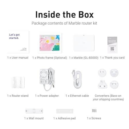 GL.iNet GL-B3000 (marbre) Wi-Fi 6 Home Router, Cadre photo mural AX3000, double bande, support OpenVPN et WireGuard, contrôle parental à domicile, OpenWrt, 3 ports Gigabit Ethernet