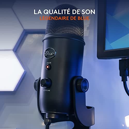 Logitech for Creators Blue Yeti Microphone USB pour Enregistrer, Streaming, Gaming, Podcast sur PC & Mac, Micro condensateur pour ordinateur portable et PC avec Effets Blue VO!CE, Plug and Play - Noir