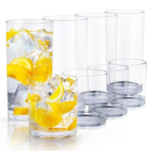 Zulay Kitchen Ensemble de gobelets incassables en plastique 8 pièces - Verres acryliques transparents durables - Sets de verrerie acrylique de 12 oz et 16 oz - Ensemble de verres en plastique