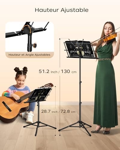 K KASONIC Pupitre, Kasonic 2 en 1 support de partition pliable à double usage et support de livre de bureau, portable et léger avec support de clip de feuille de musique
