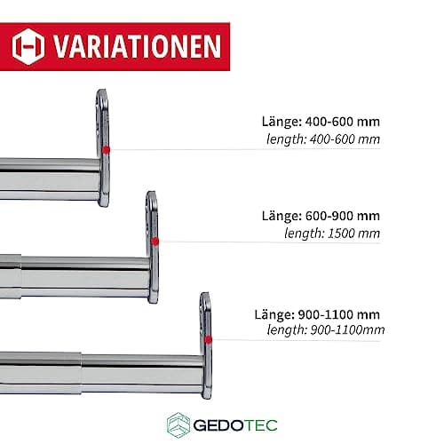 Gedotec Rail Suspension Meuble | OVAL-TELEMAGIC | Tringle Cintre Fixation 22 x 15 mm | 1 Set de Barre Télescopique Extensible 400-600 mm | Chromée Polie | Tube télescopique flexible pour armoire