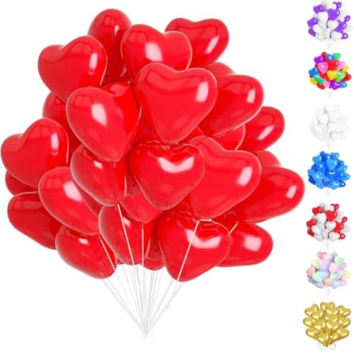 50 Pcs Ballon coeur rouge, 12 Pouces Ballons en Latex en Forme de Cœur, Ballons de Mariage de Coeur Rouge, pour Engagement, Mariage, Valentine et Anniversaire fête Décoration