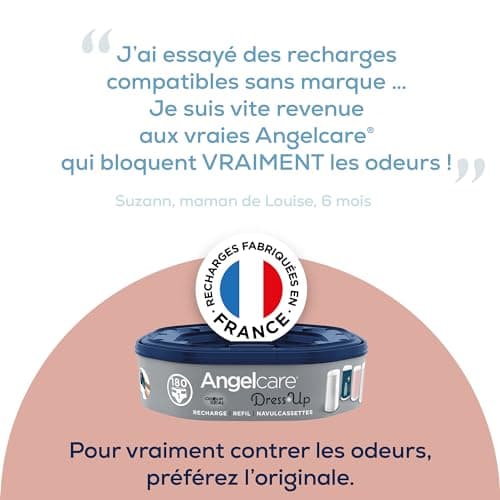 Angelcare - 3 Recharges Poubelle à Couches – Octogonale – Anti Odeur - Dress Up - Fabriqué en France