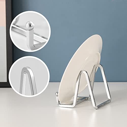 Chevalet Support Presentoir Porte Assiette - 3 Pouces Metal Support Assiette Decorative - Support Cadre Photo de Table - Présentoir de Fer pour Plaque | Livre Cuisine | Carte Postale | Art - argenté