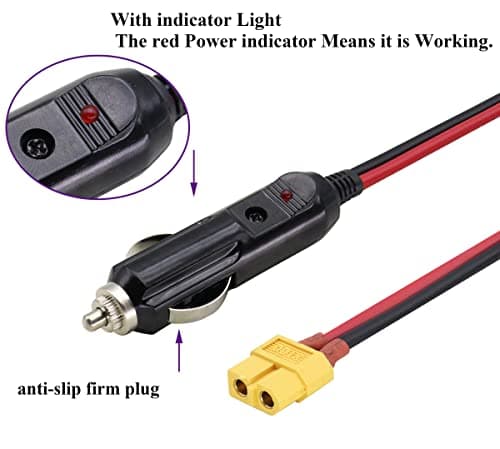 AAOTOKK (2Pack 16AWG XT60 to Cigarette Lighter Cable,12V Cigarette Lighter Male Plug to XT60 Female Adapter Extension Cable compatible for Freestyle Fpv Drones Battery Charging Cable.(0.3m/1ft-F)