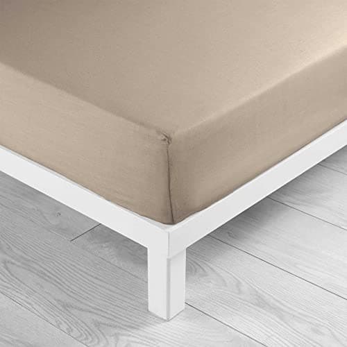 douceur d'intérieur, Drap Housse (140 x 190 cm) Lina Sable, 100% Coton
