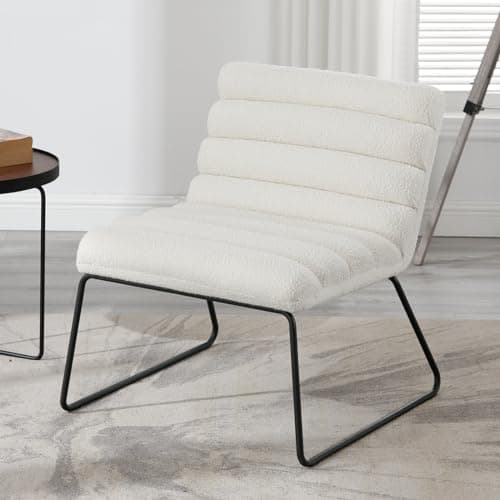 Wahson Fauteuil de Salon Fauteuil Design Salon Confortable avec Coussin Dossier Épais Fauteuil Chambre de Pied Métal, Fauteuil Moderne en Fausse Fourrure pour Salon et Chambre, Blanc