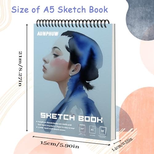 Aunphuw Carnet Dessin A5 Sketchbook, 120GSM Cahier Dessi Reliure Spirale Papier Dessin Cahier avec Couverture Rigide de Croquis Papier sans Acide 120 Pages pour Enfant et Adultes D'artiste