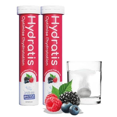 HYDRATIS - Pastilles Effervescentes Fruit des Bois - Optimise l'Hydratation - Riche en Minéraux - Faible en Sucre - Goûts Légers - Sport, Crampes, Récupération - 40 Pastilles